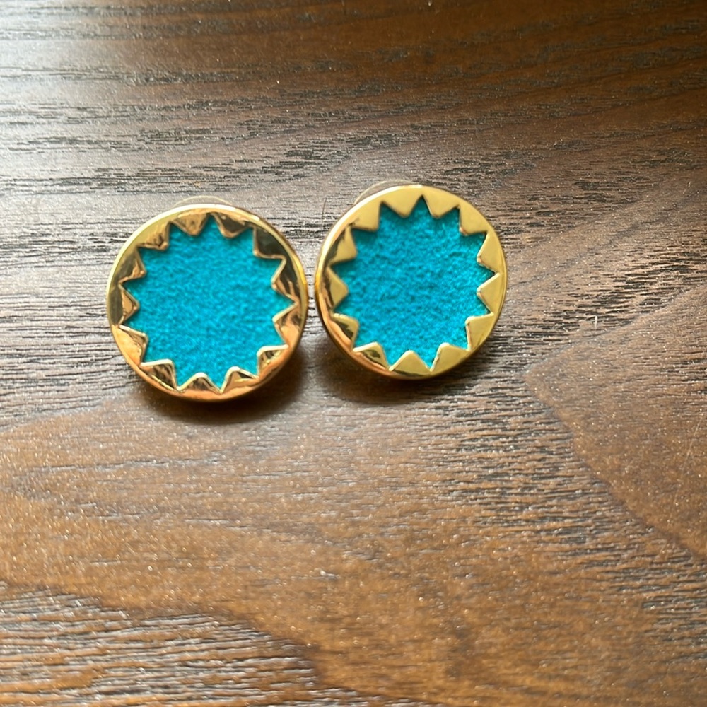 House of Harlow sunburst gold and turquoise earrings